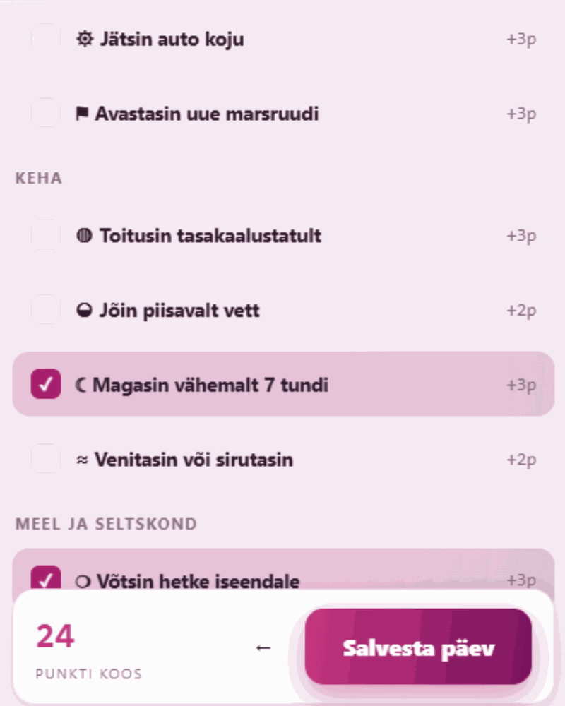 Lisapunktide valikud